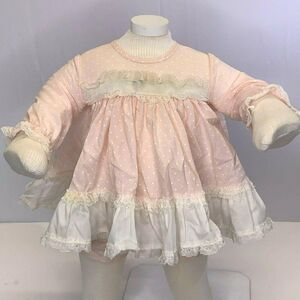 Vintage Newborn Babydoll Bloomers Set Pink Swiss Dot Lace Ruffles Buttons Bow